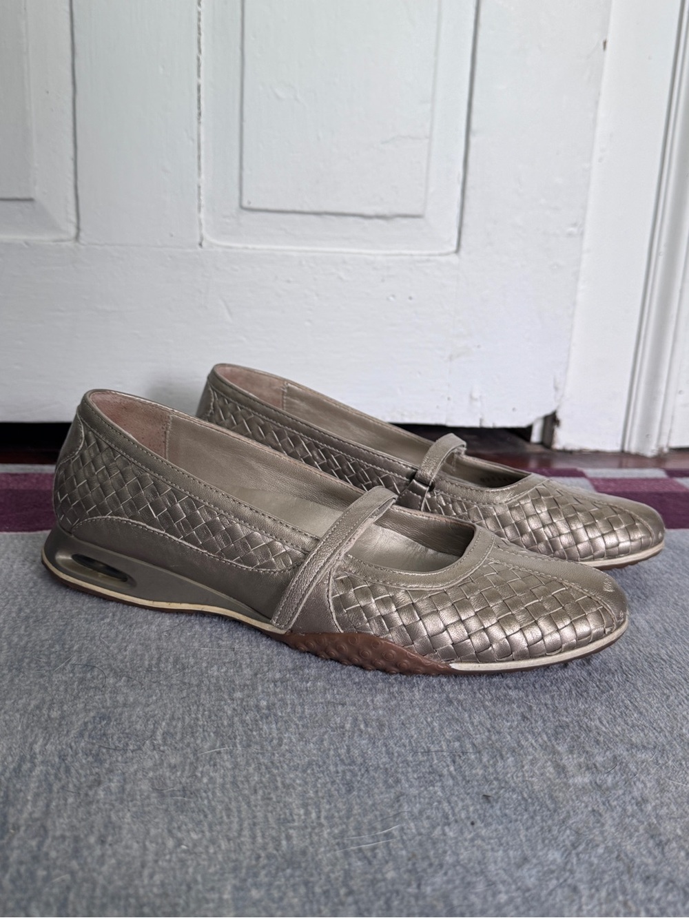 Cole Haan Nike Air Woven Metallic Platinum Mary Jane Flat 9 Narrow